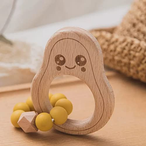 Avocado Beißring für Baby Natur Holz gelb - Kauspielzeug, Zahnen-Hilfe & Greifling - Babyspielzeug Beissring Geschenk zur Geburt - Holz-Spielzeug nachhaltig, BPA-frei schadstofffrei