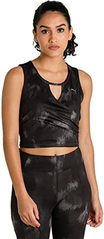 PUMA Damen Studio AOP Crop Top Black-Lack Stroke Print, XS