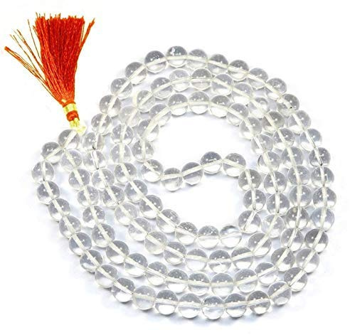 BISMAADH Gems & Jewels Sphatik/Kristall Jaap Mala für Pooja (108 + 1 Perlen) | natürlich & zertifiziert | astrologische Perlen | positive Wirkung | Unisex sowohl für Männer als auch Frauen (6 mm)