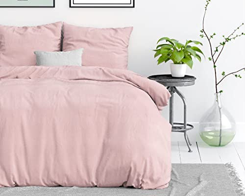 Sleeptime 100% Baumwolle Bettwäsche - Stone Washed - 140 x 220cm - Rosa - Atmungsaktiv und hautfreundlich Bettbezüge mit Druckknöpfe - Bettwäsche Set mit 1 Kissenbezüge 60cm x 70cm