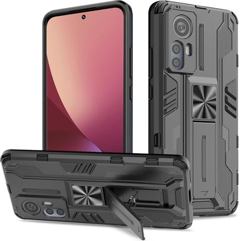 Btstring Hülle kompatibel mit Xiaomi 12, Militär Standard Cover Case Standfunktion Handy Hüllen Schwarz