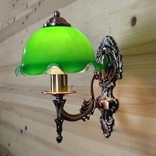 Innen Banker Wandleuchte mit Grün Glas Lampenschirm Vintage Wandlampe E27 Banker Lampe Metall Basis Flurlampe Klassisch Tiffany Wandbeleuchtung für Wohnzimmer Schlafzimmer Esszimmer Gang Balkon,D