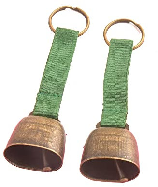 2 Stück Kleine Kuhglocke für Hundehalsband, Laute Bärenglocken mit Lederknopfriemen, Kuhpferd Schaf Weide Kupferglocken, Haustier Messing Glocken Tracker Geräuschmacher, Bronze Glocke zum (Grün)