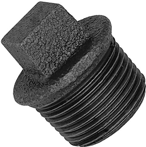 Gewinde Fitting Verschraubung aus Temperguss schwarz - Stopfen mit Vierkant und Rand mit 1 1/2 Rohr Zoll Aussengewinde AG Nr. 290