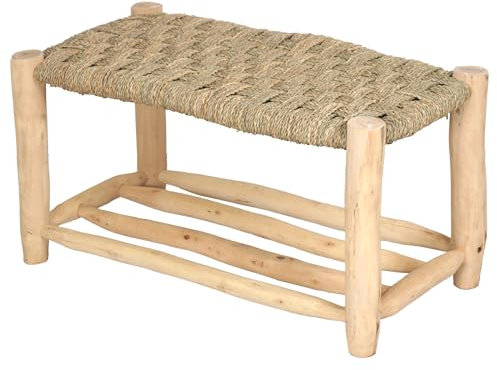 Bohome Living - Banc étagère à Chaussures Entrée en Bois et Corde, Pour l’entrée, Salle de Bain, Salon, Couloir (Tressage croisé, 80cm)