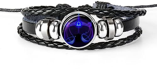 LODMLOER Libra 12 Constellation Bracelet - Men Leather Zodiac Signs Bracelet,Charms Bracelets Aries Pisces Aquarius Leo Scorpio Libra Gemini Jewelry,Libra
