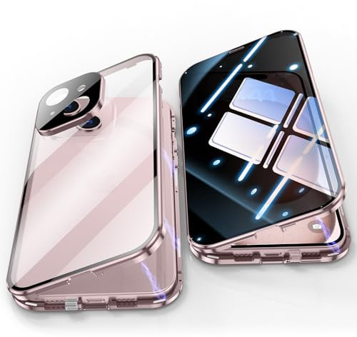 Jonwelsy Anti Peeping Hülle für iPhone 15, 360 Grad Schutz Case, Privatsphäre Gehärtetes Glas Anti-Spähen Cover, Stark Magnetische Adsorption Metallrahmen Handyhülle für iPhone 15 (Violett)