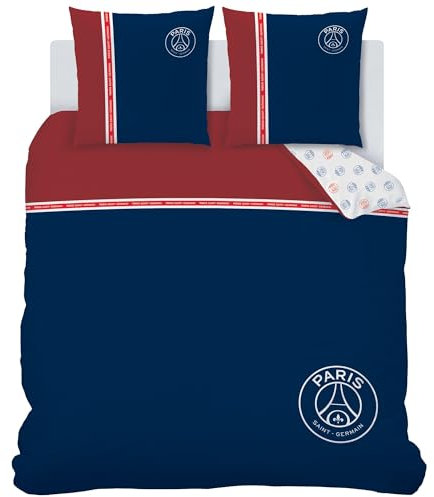 PSG Minimaliste Parure de Lit 2 Personnes | 100% Coton | Oeko-TEX | Housse de Couette 220x240 cm + 2 Taies d'oreiller 63x63 cm Imprimées Réversibles | Bleu Marine