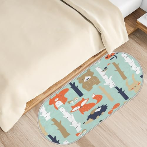 Fuchs Igel-Bär, oval, weich, flauschig, Teppich für Schlafzimmer, 50,8 x 119,8 cm, Plüsch, zotteliger Bettvorleger, rutschfest, saugfähig, waschbar, Bodenmatte für Kinderzimmer, Wohnzimmer,