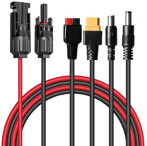 DEWIN Solarpanel Verlängerungskabel,Professionelles Solarkabel for Solarpanels 4 in 1 Solarpanel Anschluss Verlängerungskabel auf DC5521 7909 XT60-Buchse 30A Anderson-Verlängerungskabel 1m