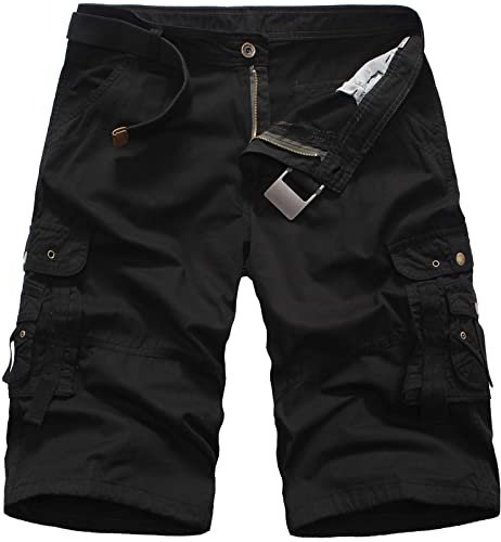 WLHBF Overstock Items Clearance All Herren Regular Slim Chinohose Herren-Overall mit Knopfleiste, Baumwolle, mehrere Taschen, Shorts, modische Hose (Black, 30)