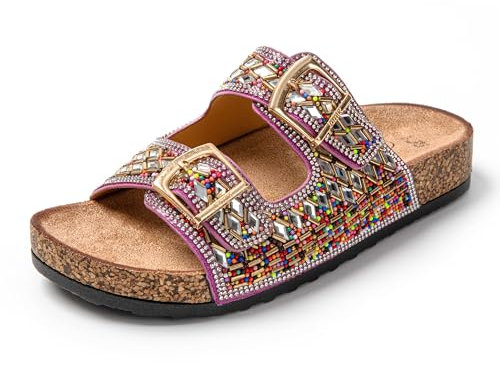 JOMIX Sommer Pantoletten Damen Plateau Sandalen Flip Flops Elegant Slide Pantoffeln Schlappen Badelatschen (Lila, 37 EU, SD9181)