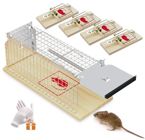 Trampa Ratas Grandes Respetuosa con los Animales, Contiene 4 Abrazaderas de Resorte y Par de Guantes, Trampa Ratones Vivos Reutilizable, Trampas para Ratas para Interiores y Exteriores.