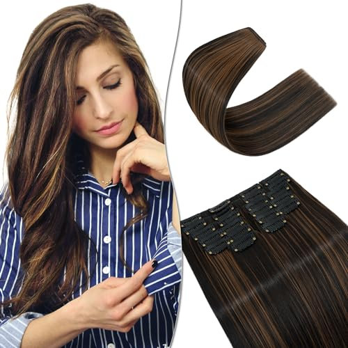 SEGO 12 Tressen Extensions wie Echthaar Hair Extensions Clip in Haarverlängerungen Haarteile günstig für Voller Kopf 55 cm 180g Braun & Hellbraun
