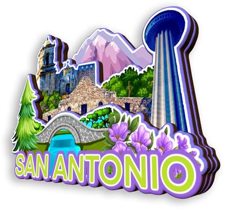 Quwsne Kühlschrankmagnet San Antonio Texas USA Kühlschrankmagnet Stadt Reise Souvenirs Touristengeschenke 3D klassische Sehenswürdigkeiten handgefertigt Handwerk Heimdekoration -384, QS-WC-384