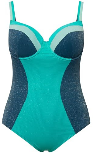 Ulla Popken Damen große Größen Übergrößen Plus Size Badeanzug, Glitter, Softcups, Bügel, recycelt Petrol 50 826400750-50