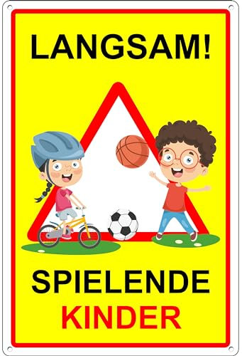 Pubblimania Achtung Kinder Schild Warnschild spielende Kinder - Vorsicht Hier Spielen Kinder - Bitte langsam Fahren | 3 mm starkes Aluminium Cm 30X40 (Achtung Kinder Schild)