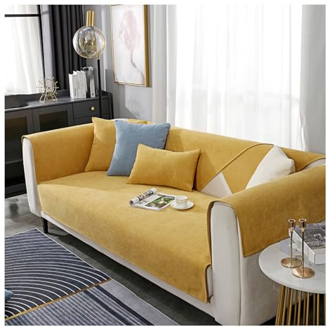 Tauzveok Sofabezug rutschfeste, Sofa überzug 3 sitzer, Für L Shape Eck 3 2 4 Sitzer Sofaüberzug, Hund Katze Sofaschoner, Chenille sofadecken für sitzfläche,Gelb,90 * 160cm