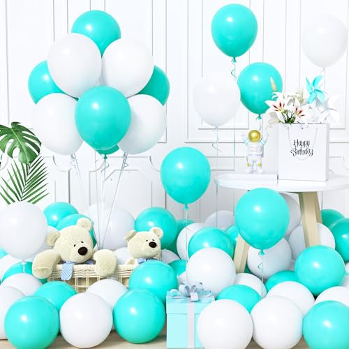 Unisun Luftballons Weiß und Blau, 60Stück 12Zoll Ballons Matt Weiß Teal Blau Türkis Latex Luftballon Jungen Männer Kinder Babyparty Geburtstag Hochzeit Jubiläum Abschlussfeier Verlobung Party Deko