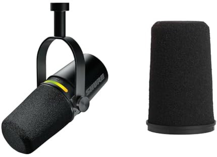 Shure MV7+ Podcast Microphone. Enhanced Audio, LED Touch Panel, USB-C & XLR Outputs & RK345 Black Foam Replacement Windscreen for SM7A and SM7B Microphones - Reduces Unwanted Breath and Wind Noise