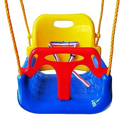 3-in-1-Schaukel-Set für Kleinkinder und Teenager, zusammenklappbar, mit Karabinerhaken, für Zuhause, Garten, Terrasse, drinnen und draußen, zum Spielen (blauer Stuhl + roter Handlauf)