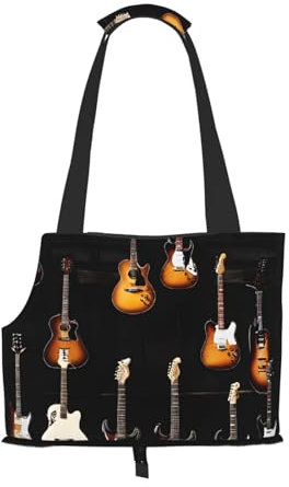 Bedruckte faltbare Haustiertasche mit Gitarren-Motiv, tragbare Reisetasche für Welpen, Katzen, Haustier-Tragetasche, Rucksäcke