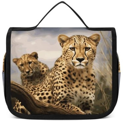 Dwrepo Trousse de toilette à suspendre pour femmes et hommes, trousse de maquillage portable et étanche, motif léopard, 22,5 x 18,5 cm, trousse de toilette à suspendre, léopard cool, 22,5 x 18,5 cm, à