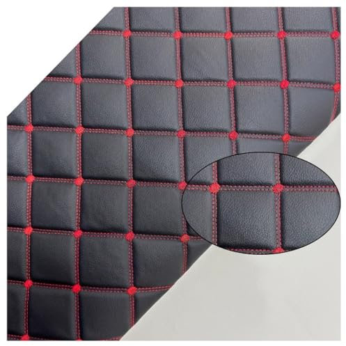 Kunstleder Gesteppt Kaschiert Meterware 160cm ×100cm, Leder Polsterstoff Stoff für Schrank Ledertasche Autositz Sofa Möbel Repara, Schwarz (rote Linie)(Black (red line),1.6x1m)