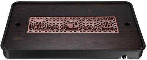 sourcing map Bamboo Chinese Gong Fu Tea Tray 14.4 Classic Carving Tea Tray Bamboo Tea Table Furniture Vintage Tea with Water Storage Box for Drinking Tea Brown Black