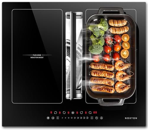 NOXTON Induktionsfeld Flexzonen, Induktionskochfeld 60 cm Flexzonen mit Booster, Timer, 4 Zonen Induktion Kochfeld 7200 W, 220-240V, Kein Stecker