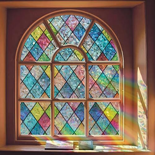 Bectosy Stained Glass Window Privacy Film, Static Cling, 17.5 x 78.7