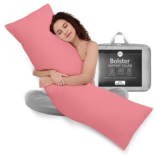 Rohi 6ft Full Body Pillow with Pink Pillowcase–Hollowfibre Filling – Orthopaedic 19x 72 Super King Bed Size Long Pillow –Bolster Pillow for Maternity, Back & Neck Support –Side Sleeper pillow