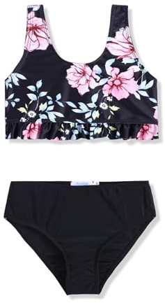 Arshiner Filles Bikini Lot De 2 Maillots De Bain D'été À Volants Bustier Floral Noir Bikini Slip Maillot De Bain Enfants Mode Tankini Maillots De Bain Vêtements De Plage 13-14 Ans
