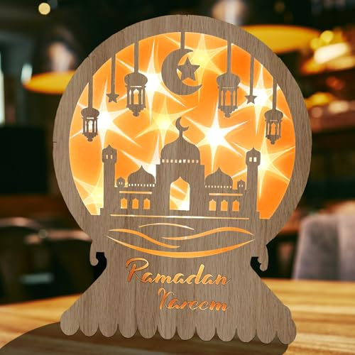 Ramadan Dekorative Halbmond Holz LED Lampe Eid Mubarak Dekorative Ramadan Laterne Batteriebetrieben Innen Tischdekoration für Schlafzimmer Balkon