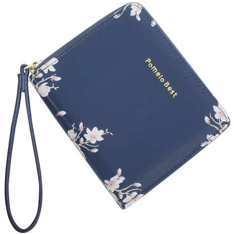 Pomelo Best Portefeuille Femme Court Mini Portemonnaie Élégant RFID Bloquant avec Compartiment Pièces Petit Format Fleuri en Cuir PU – Idéal Cadeaux pour Femme Fille (Bleu)