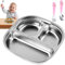 Grillix Piatto Acciaio Inox Bambini, Piattino Pappa Svezzamento Con Cucchiaio e Forchetta, Inossidabile 304, Piatti a Forma di Orso, Stoviglie per Bambini, Piatto Per Bambini con Suddivisione