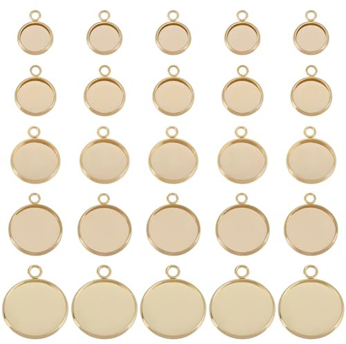 Beebeecraft 1 Box 40 Stück 24 Karat Vergoldet 304 Cabochon Fassungen Für Anhänger Aus Edelstahl 5 Größen Runde Leere Lünetten Anhängerschalen Für Die Herstellung von DIY Schmuckstücken