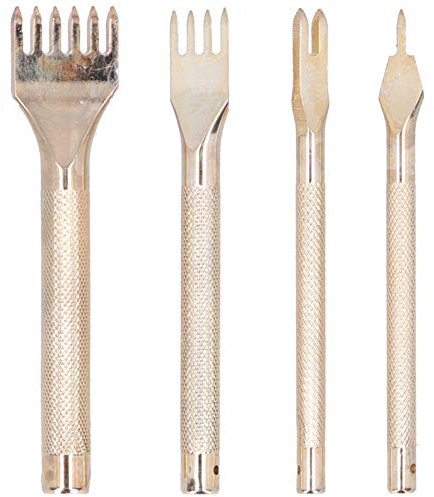 Restokki 4PCS Leather Punch Tool Prong Chisel Set Kits, Wallet Bags DIY Crafts Making Tools Gold Color High Carbon Steel for Professionals and Amateurs