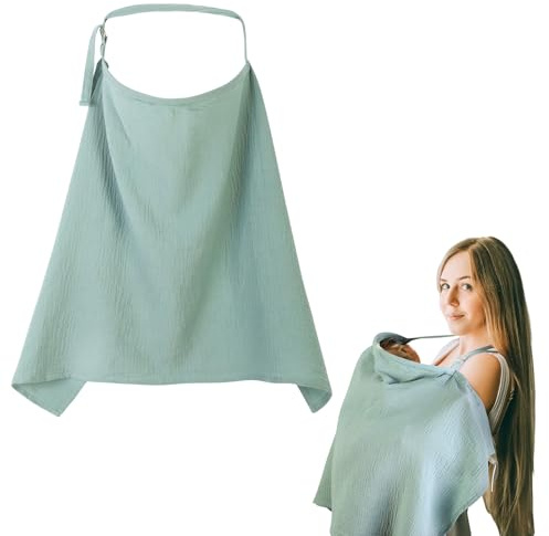 GSrenyu Nursing Cover, Adjustable Strap Cotton Breastfeeding Cover,Breathable Baby Breast Feeding Covers Nursing Shawl(Green)