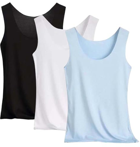 Generico Canotta Donna Estiva Leggera 3 Pezzi Canottiera Senza Maniche Tank Top Girocollo Basic Tops Curvy Slim Fit Canotta Sportiva Fitness Canotte Comoda Taglie Forti Tshirt Elegante