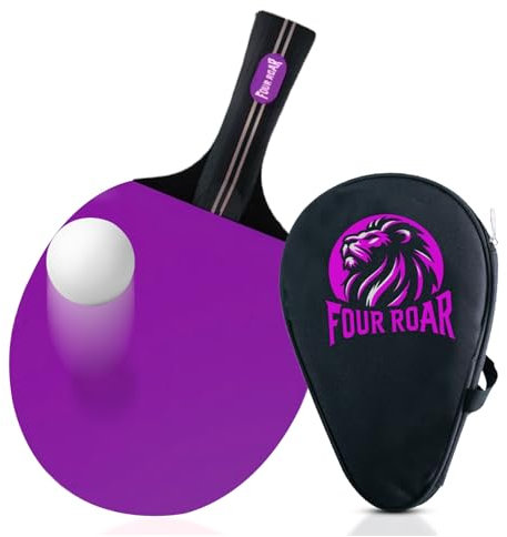 FourRoar Raquette de Ping Pong Violet à 7 Couches | Raquette pour Tous Les Niveaux | Housse de Rangement et Balle Incluses