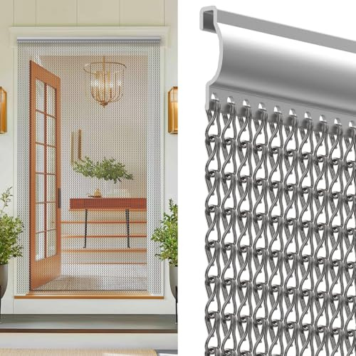 Huracan Fliegengitter Kettenvorhang aus Aluminium, Fliegenvorhang 90 x 200 cm, grau, Insektenschutz Türvorhang, Insektenschutz Fliegender für Türen, ideal für Balkon & Terrasse, Schädlingsbekämpfung