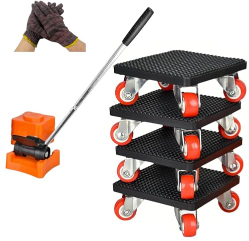 Polegas Furniture Moving Wheels,Heavy Duty Furnitures Lifter with Extension Bar,360° Rotation,300kg Load Capacity,Appliance Movers for Moving Refrigerator, Sofa, Cabinet