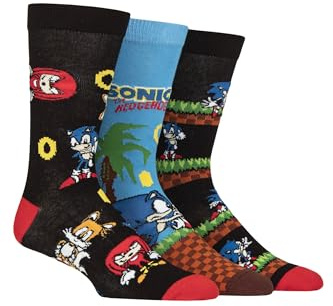 SockShop Men’s Sonic the Hedgehog Cotton Socks – 3 Pack Gaming Character Designs, Soft Breathable Fit, Retro Gift Idea for Fans and Players, Size 6–11 & 12-14