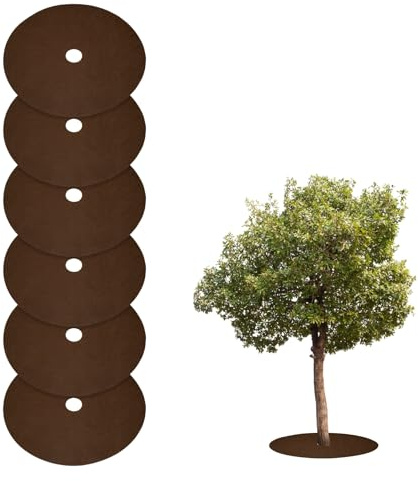 sourcing map 6pcs Tree Mulch Ring 62cm Non-Woven Round Tree Protector Weed Barrier Mat Plant Cover Rings for Weed Grass Control Root Protection, Brown
