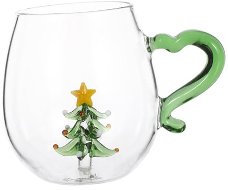 IMIKEYA Taza de Transparente con Figura de Árbol de Navidad para Bebidas Calientes y Frías Copa Festiva para Té y Agua Regalo Navideño