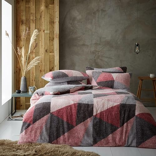 Luxurious Lichfield Teddy Fleece Duvet Cover Set Ultra-Soft Warm Cosy Fluffy Snuggly Thermal Sherpa Fleece Quilt Cover Pillowcases Bedding Winter Bed Linen Set (Blush Grey, King)