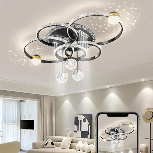 LED Kristall Deckenleuchte Moderne Runder Wohnzimmerlampe Dimmbar Mit Fernbedienung Lichtfarbe/Helligkeit Einstellbar Deckenlampe Metall + Acryl Schlafzimmer Wohnzimmer Kinder Büro Kronleuchter(C)