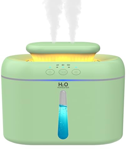Luftbefeuchter Schlafzimmer 2 L,Top-Fill Humidifier für große Räume Zuhause 20 dB Leiser Raumbefeuchter für Kinderzimmer, Pflanzen, Mit Timer für automatische Abschaltung und Nachtlicht (Grün)