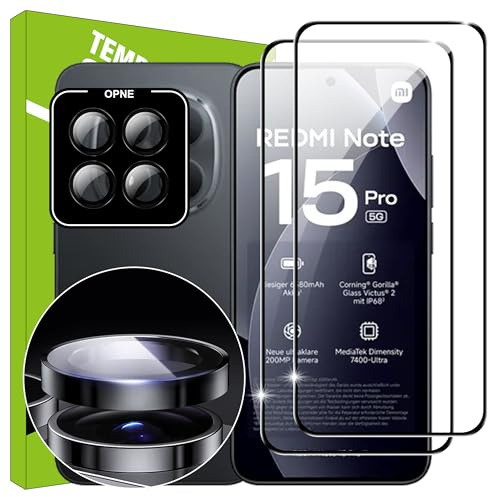 Lemxiee Cristal Templado para Xiaomi Redmi Note 15 Pro 5G Protector pantalla [2+1 pieza] Vidrio templado Protector de Lente cámara